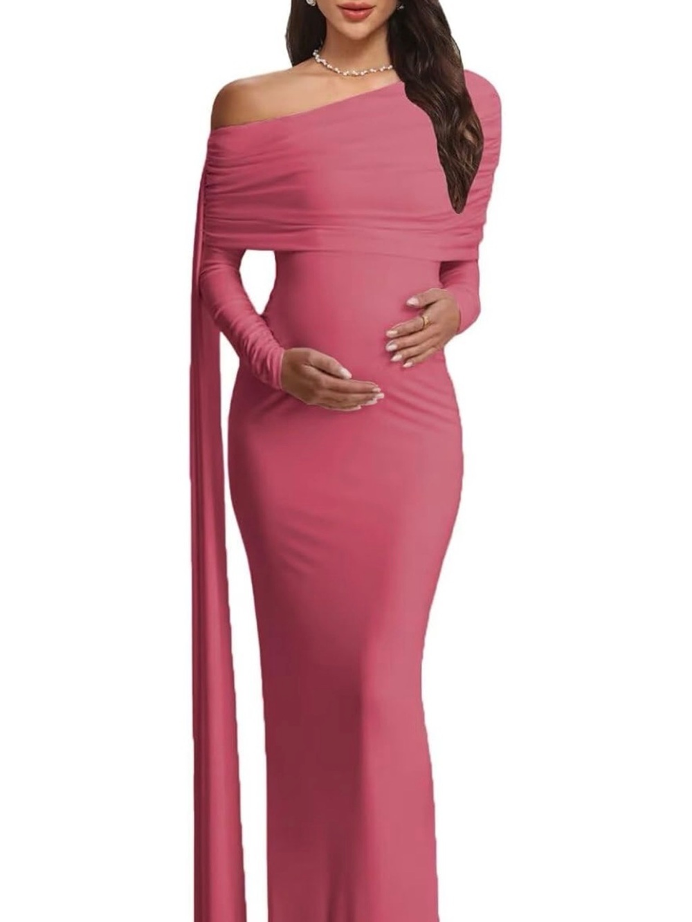 Amazon Strapless Maternity Gown in Rose Pink